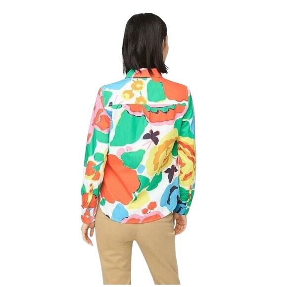 J.Crew Womens Floral Print Button-Up Shirt Size 2 Classic Fit Cotton Multicolor - Picture 2 of 10